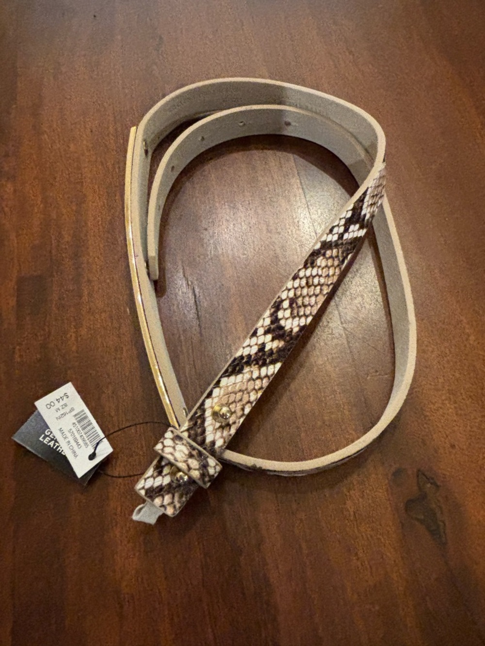 White House Black Market Snakeskin Print Leather Belt in Neutral Tones